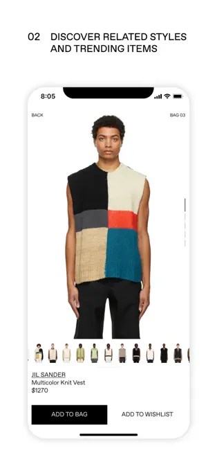 SSENSE mobile app product and related styles screen
